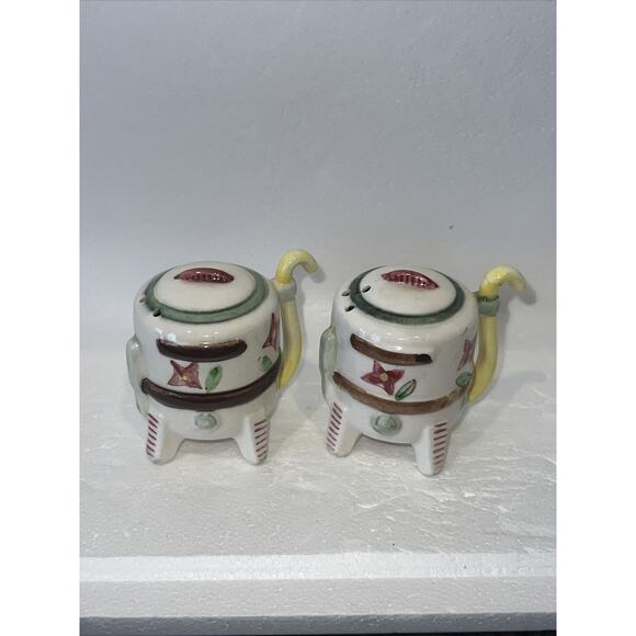 VINTAGE NOVELTY ART POTTERY BUCKET/MUG/KILN SALT PEPPER SHAKER SET JAPAN - Picture 7 of 9